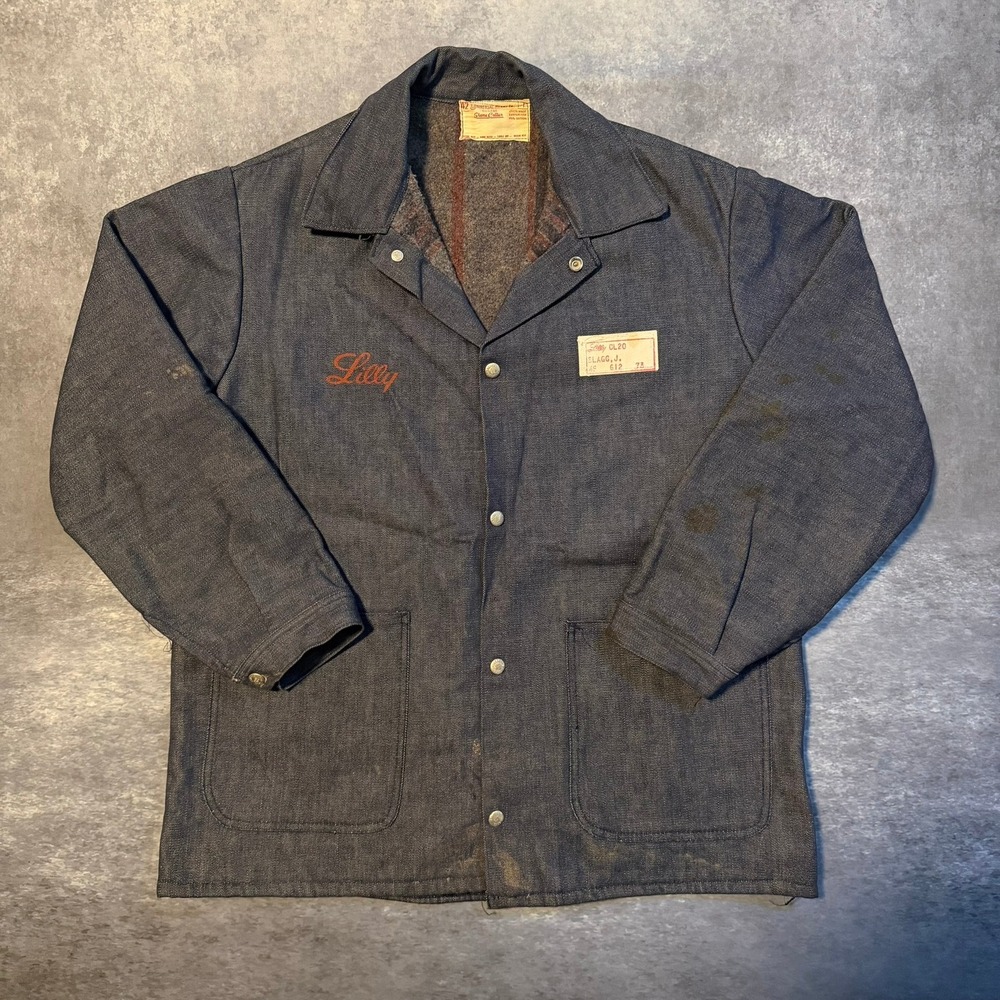 VTG 60s Universal Overall Stone Cutter Denim Chore Jacket Blanket Lined Indigo